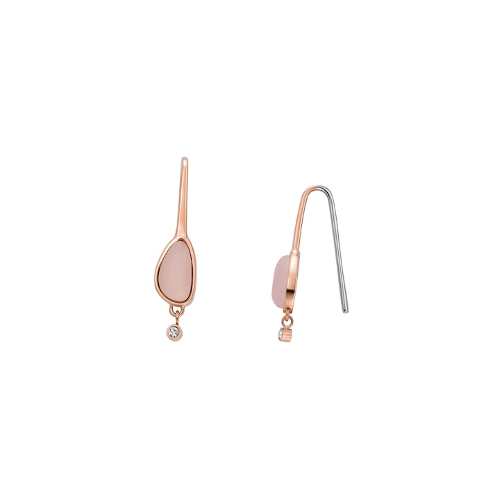 Skagen Sea Glass Rose Gold Tone Pink Glass Drop Earrings