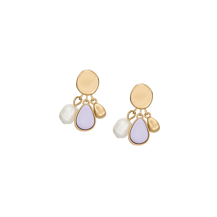 Skagen Yellow Gold Coloured Sea Glass & Freshwater Pearl Drop Earrings