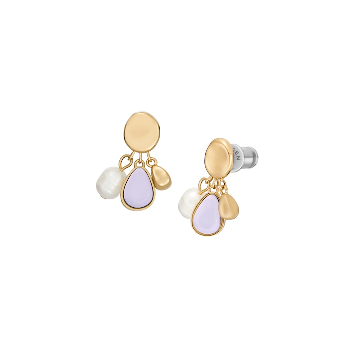 Skagen Yellow Gold Coloured Sea Glass & Freshwater Pearl Drop Earrings