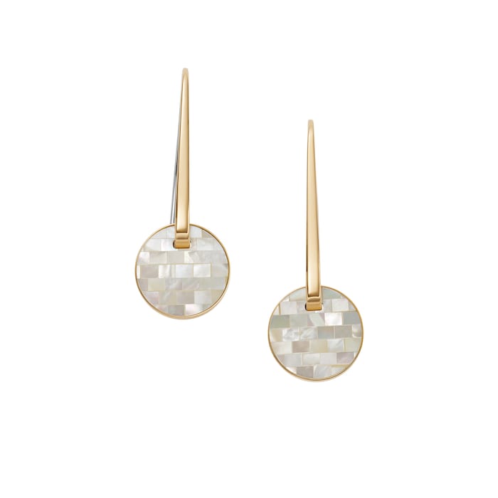 Skagen Agnethe Yellow Gold Coloured Mother of Pearl Drop Earrings