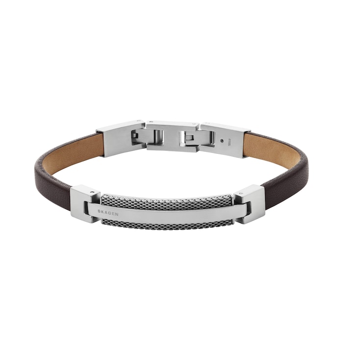 Skagen Torben Brown Leather Station Bracelet