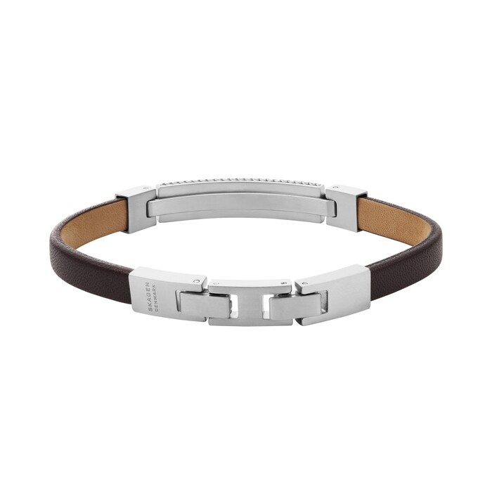 Skagen Torben Brown Leather Station Bracelet