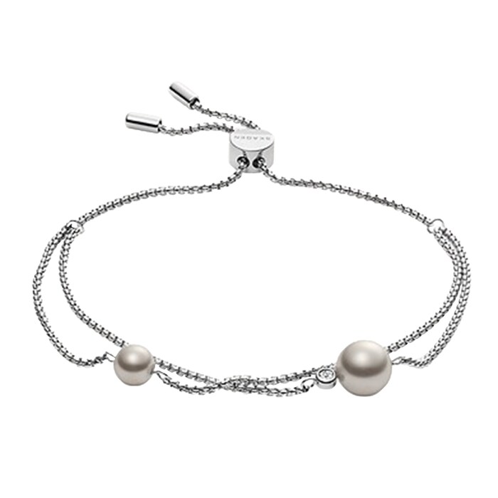 Skagen Agnethe White Glass Pearl Chain Bracelet