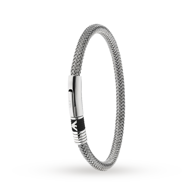 Emporio Armani Gents Steel and White Cord Bracelet