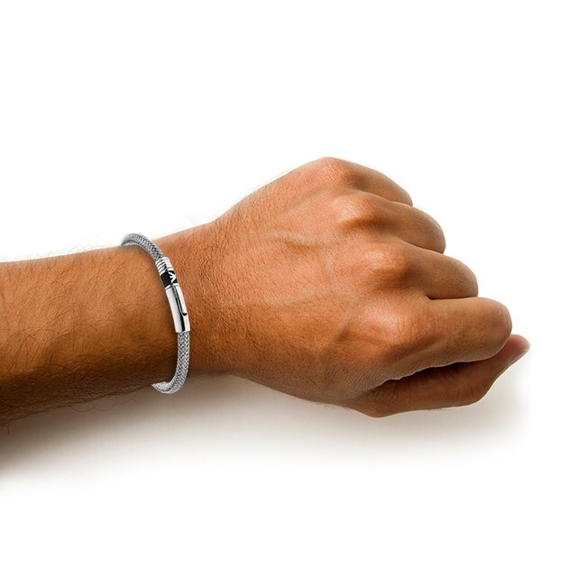 Emporio Armani Gents Steel and White Cord Bracelet