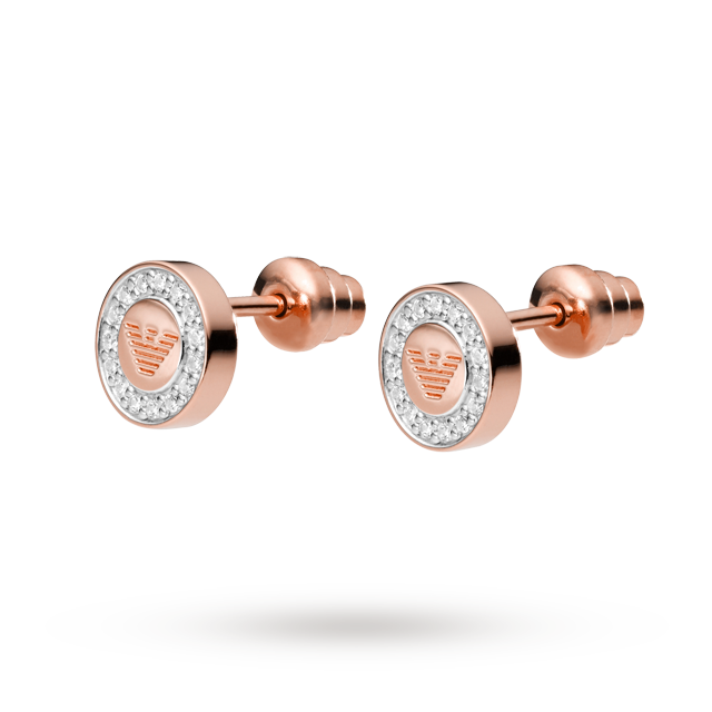 Emporio Armani Ladies Signature Glitz Rose Gold Plated Stud Earrings