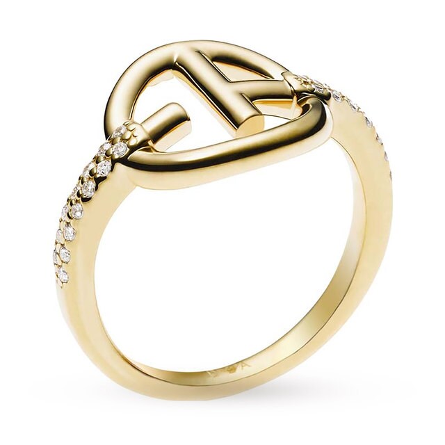 Emporio Armani Ladies Revealed Identity Silver Yellow and Gold Plated Ring Size Q