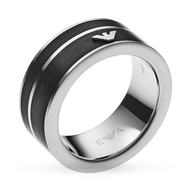 Emporio Armani Men's Black Ring. Ring Size U