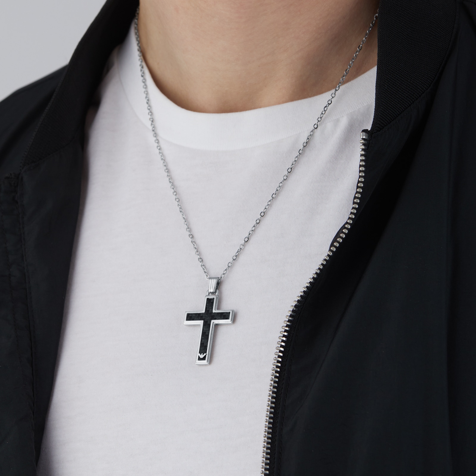 Emporio Armani Men's Carbon Fibre Cross Necklace EGs1705040