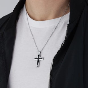 Emporio Armani Men's Carbon Fibre Cross Necklace EGs1705040