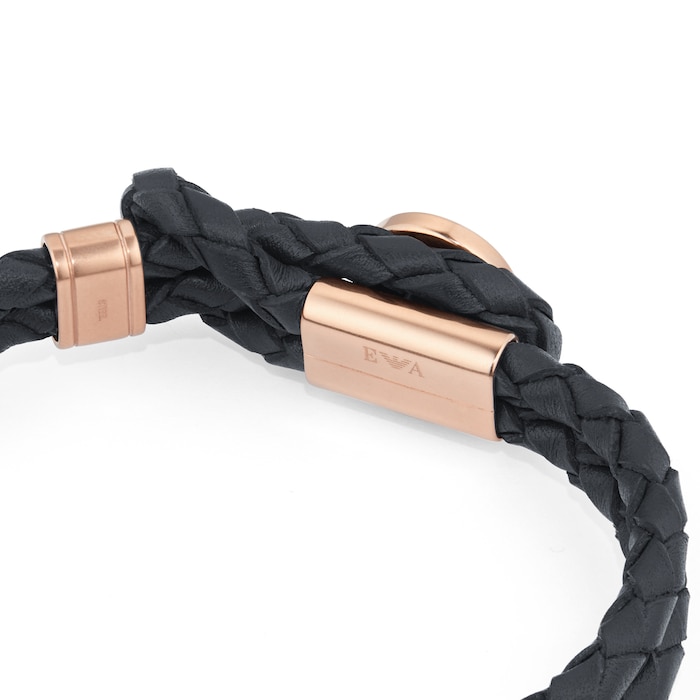 Emporio Armani Leather and Rose Gold Tone Men's Bracelet