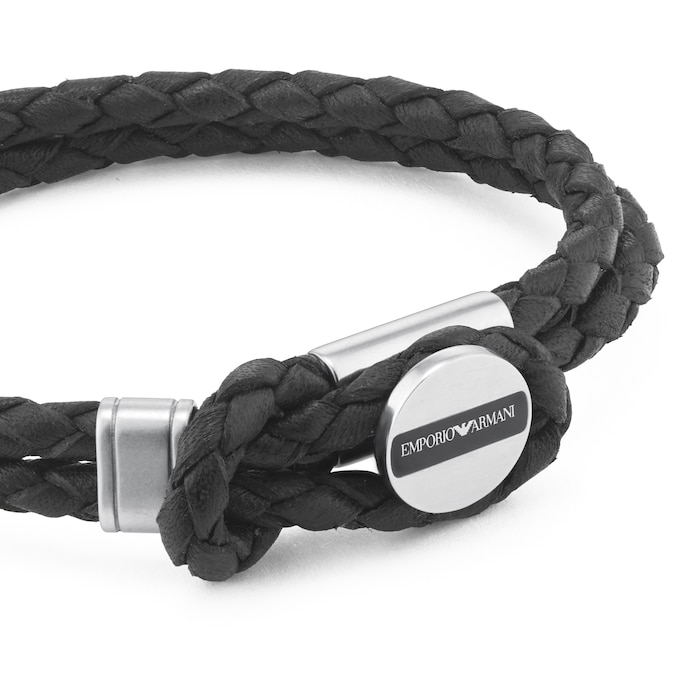 Emporio Armani Men's Signature Black Leather Bracelet EGS2178040