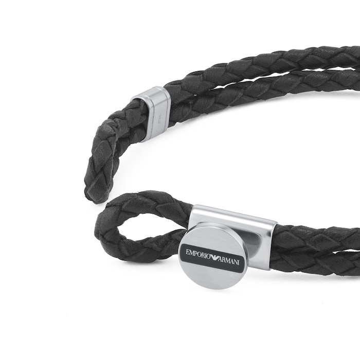 Emporio Armani Men's Signature Black Leather Bracelet EGS2178040