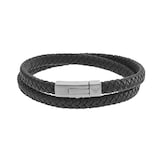 Emporio Armani Mens Double Black Leather and Steel Woven Bracelet