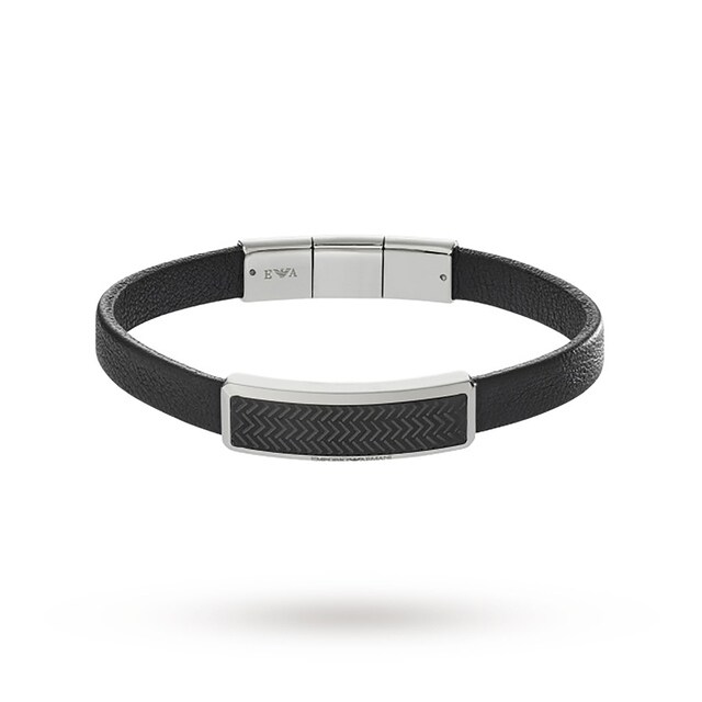 Emporio Armani Men's Signature Black Leather Bracelet EGS2229001