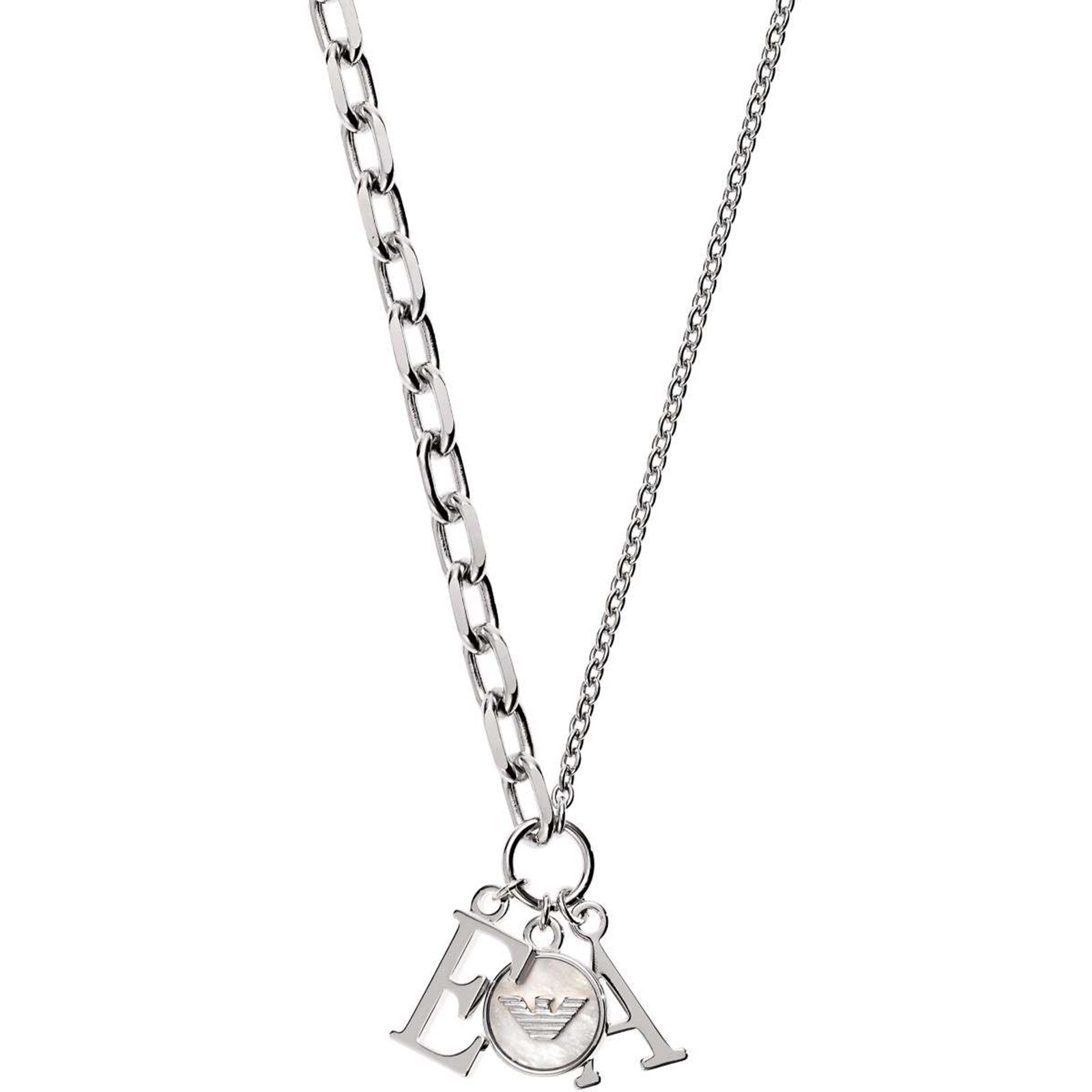 Emporio Armani Signature Sterling Silver Mother Of Pearl EA Necklace