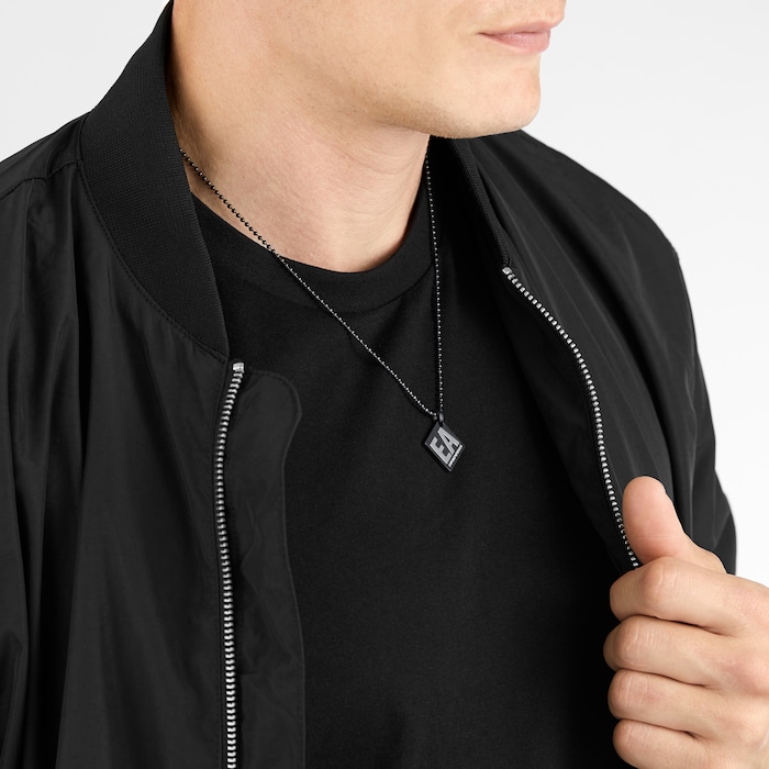 Emporio Armani Mens Gun Metal Logo Necklace