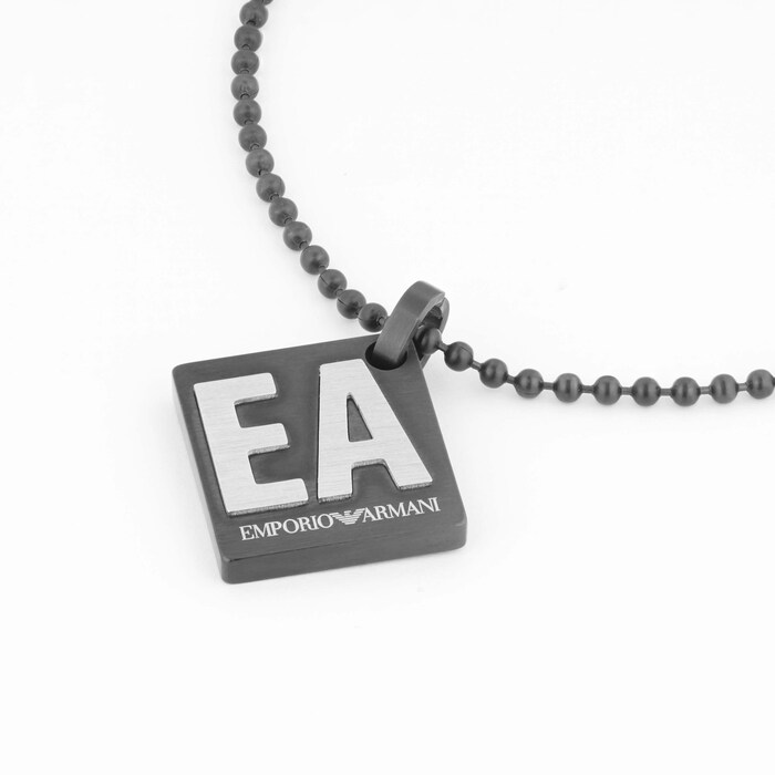 Emporio Armani Mens Gun Metal Logo Necklace