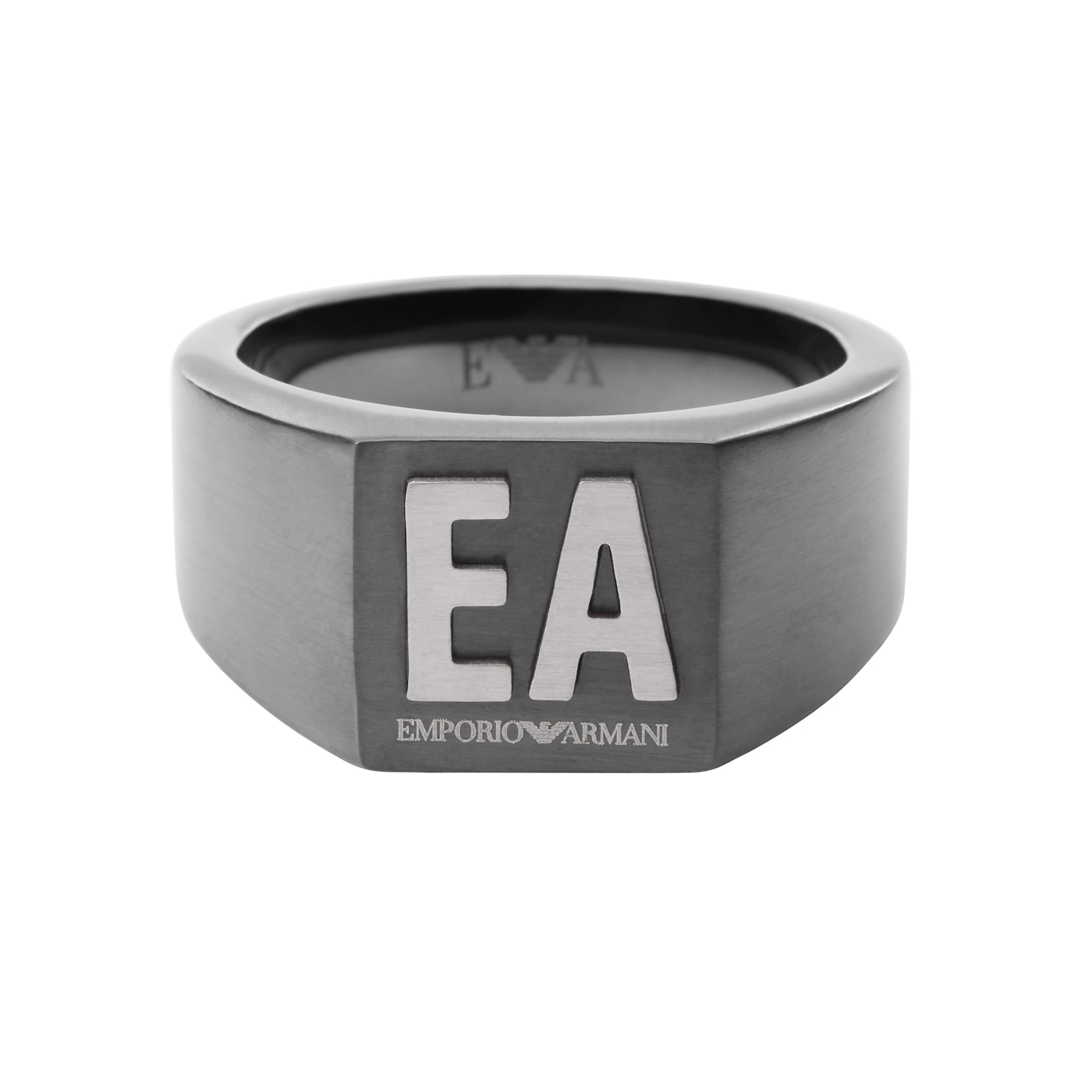 Emporio Armani Gun Metal Logo Ring