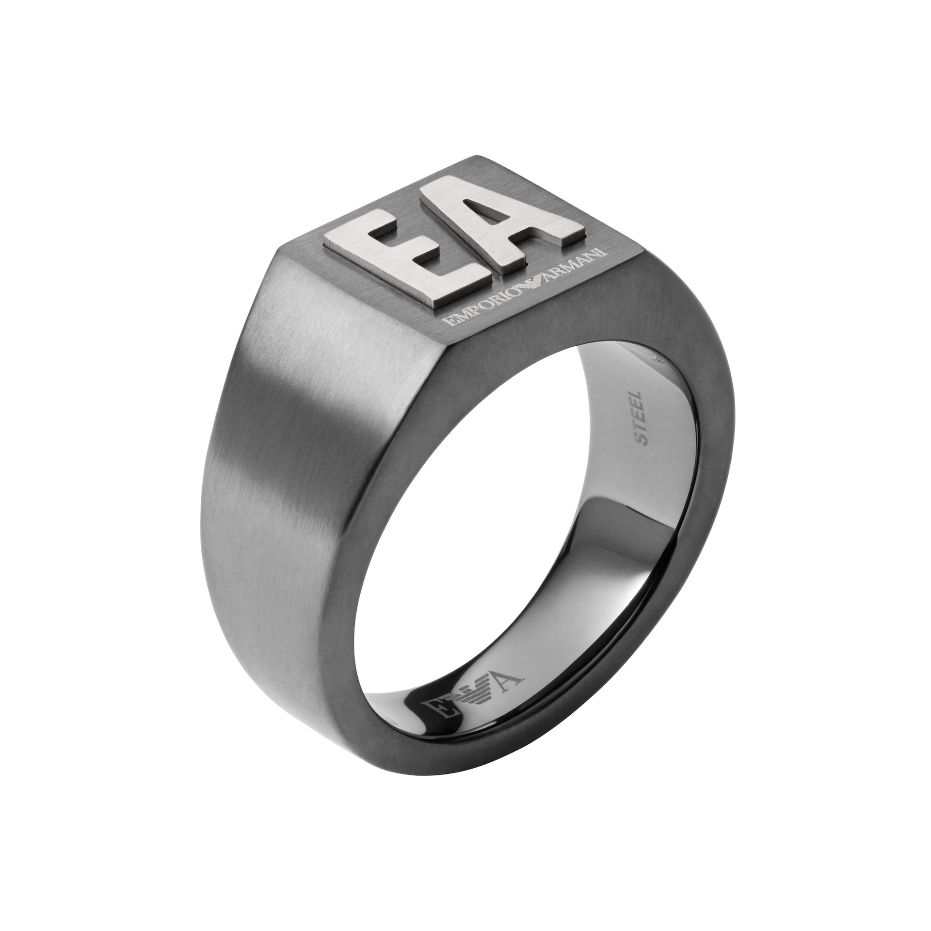 Emporio Armani Gun Metal Logo Ring