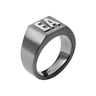 Emporio Armani Gun Metal Logo Ring Emporio Armani Gun Metal Logo Ring