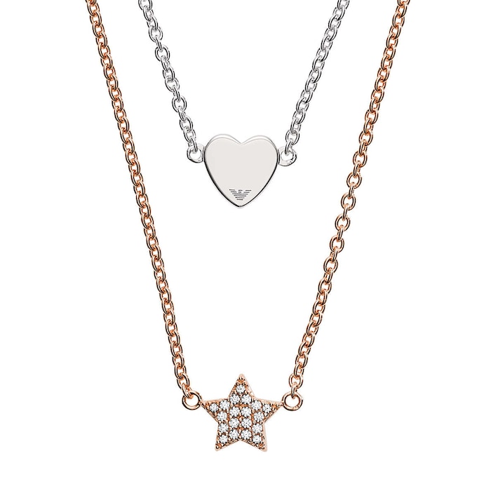 Emporio Armani Two Coloured Gold Heart & Star Necklace