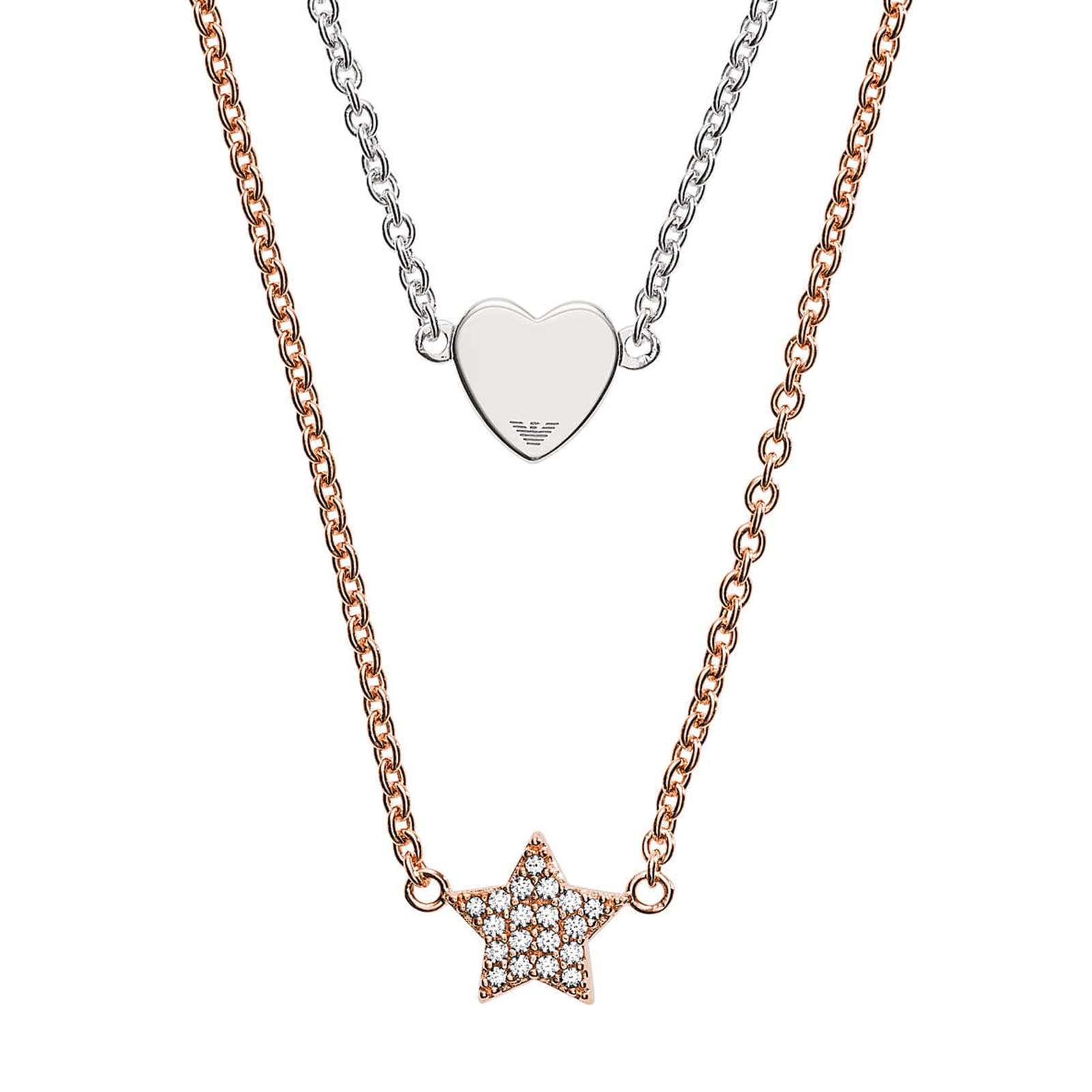 Emporio Armani Two Coloured Gold Heart & Star Necklace EG3411040 |  Goldsmiths