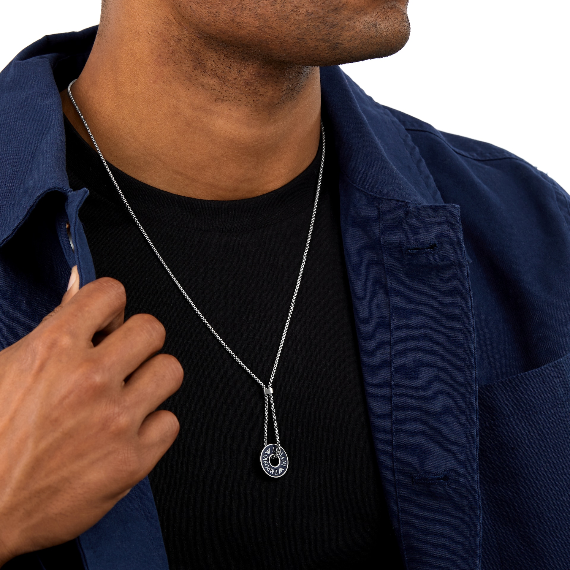 Emporio Armani Mens Stainless Steel Blue Open Disc Pendant