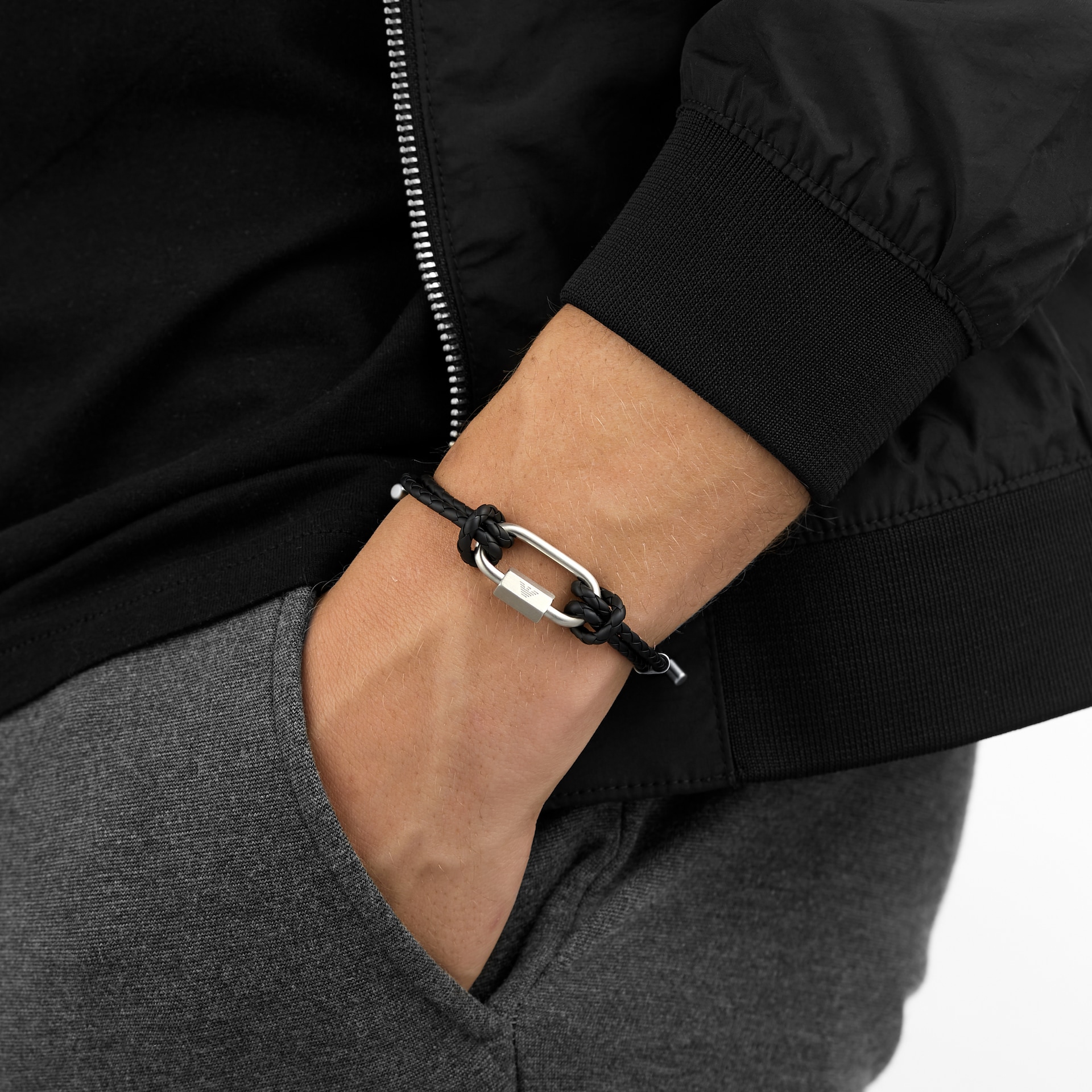 Emporio Armani Mens Stainless Steel Fashion Rubber Cord Bracelet