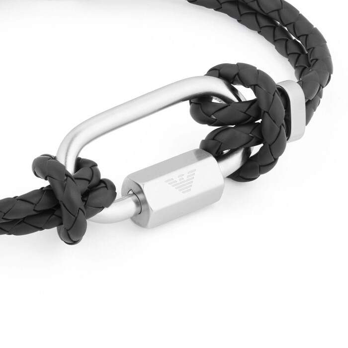 Emporio Armani Mens Stainless Steel Fashion Rubber Cord Bracelet