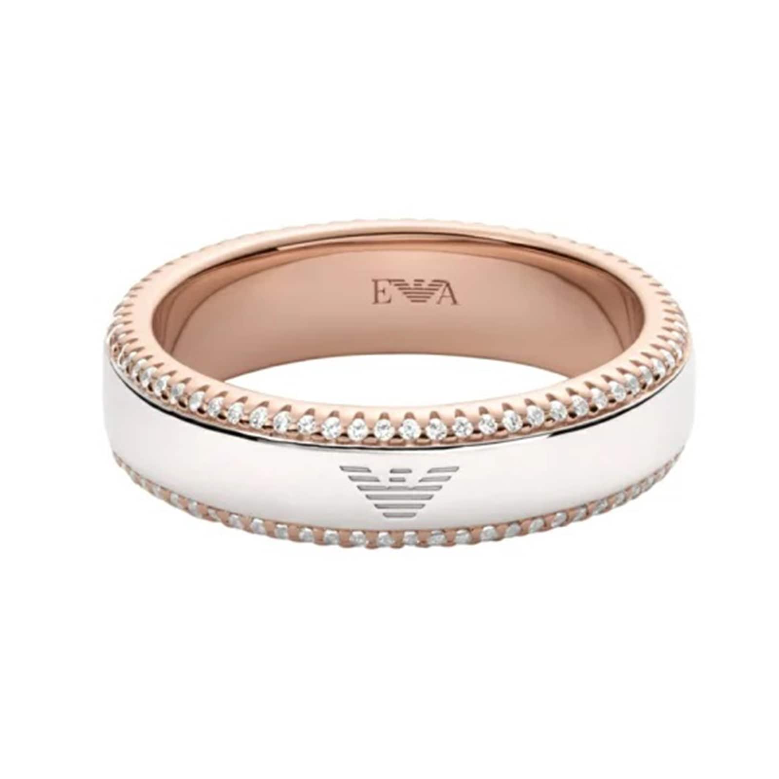 Emporio Armani Silver & Rose Coloured Cubic Zirconia Logo Ring