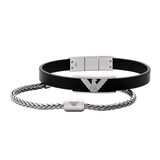 Armani Mens Stainless Steel & Leather Bracelet Set