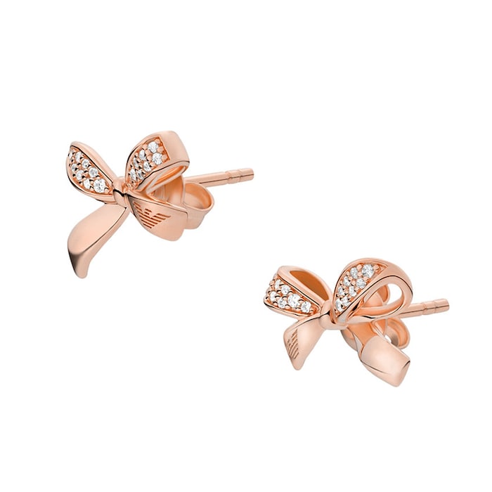 Emporio Armani Rose Gold Coloured Cubic Zirconia Bow Stud Earrings