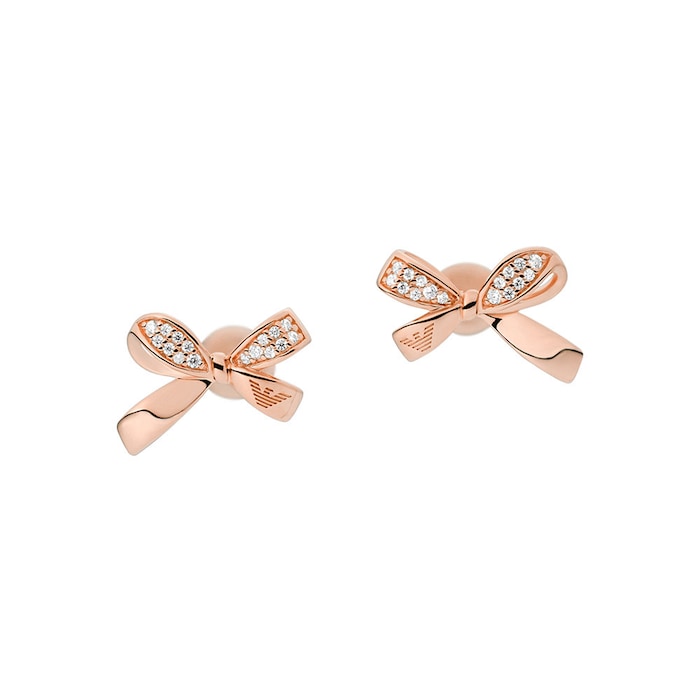 Emporio Armani Rose Gold Coloured Cubic Zirconia Bow Stud Earrings