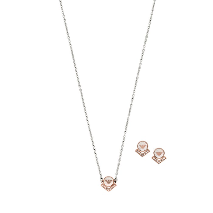Emporio Armani Rose Gold Coloured Mother of Pearl & Cubic Zirconia Jewellery Set