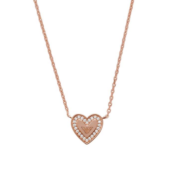 Emporio Armani Rose Gold Coloured Cubic Zirconia Heart Necklace
