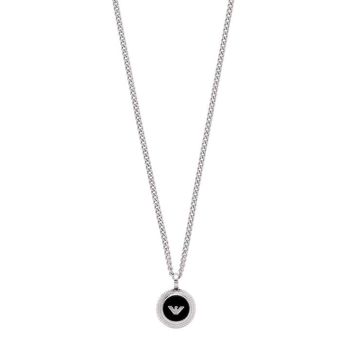 Emporio Armani Mens Stainless Steel & Black Onyx Pendant