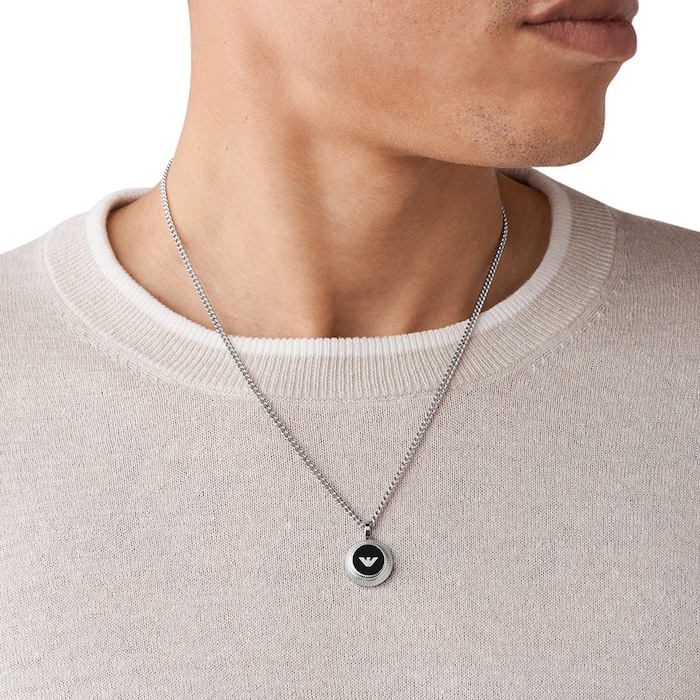 Emporio Armani Mens Stainless Steel & Black Onyx Pendant