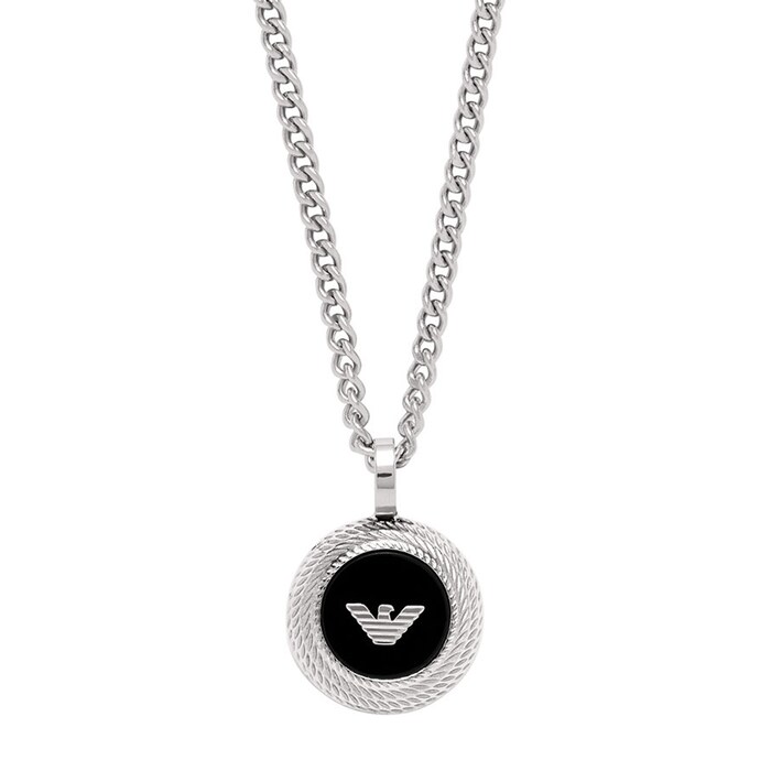 Emporio Armani Mens Stainless Steel & Black Onyx Pendant