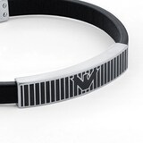 Emporio Armani Mens Silver Black Leather logo Bracelet