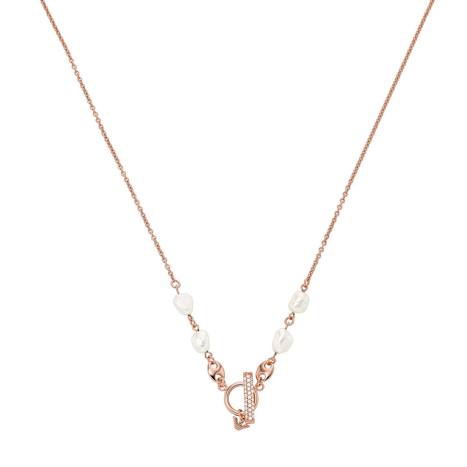 Rose Gold Coloured Cubic Zirconia & Pearl Necklace