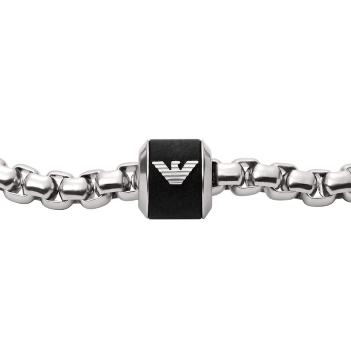 Emporio Armani Mens Black & Stainless Steel Bracelet