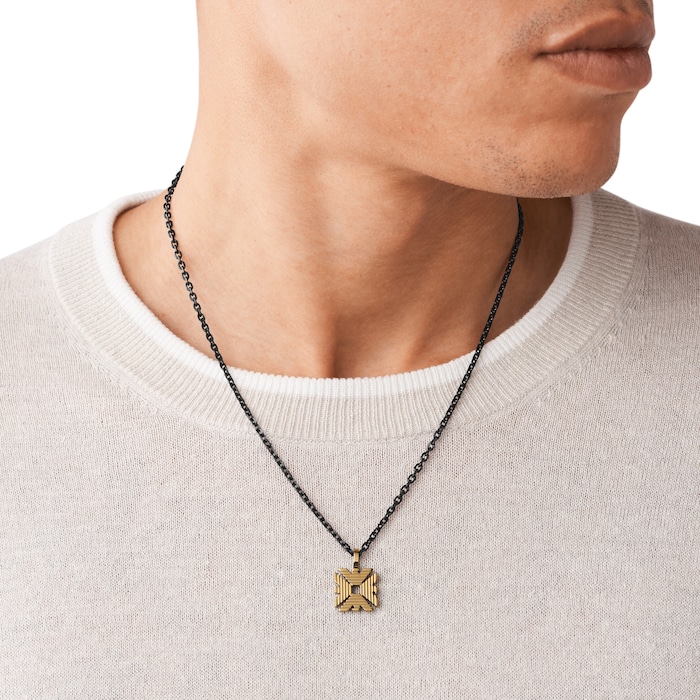 Emporio Armani Mens Antique Yellow Gold Coloured Stainless Steel Necklace
