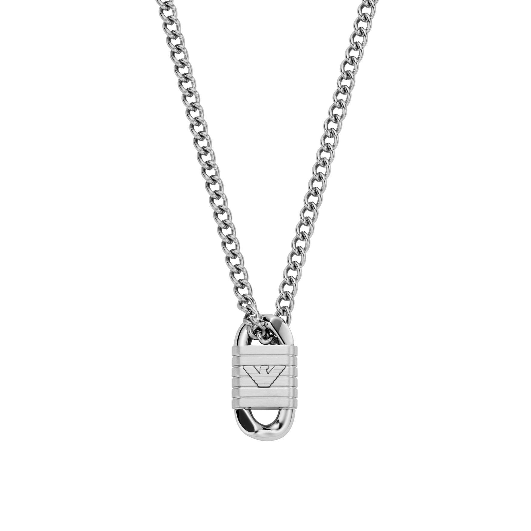 Emporio Armani Mens Stainless Steel Logo Pendant Necklace