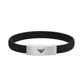 Emporio Armani Mens Essentials Stainless Steel Black Silicone Logo Bracelet Emporio Armani Mens Essentials Stainless Steel Black Silicone Logo Bracelet