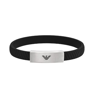 Emporio Armani Mens Essentials Stainless Steel Black Silicone Logo Bracelet