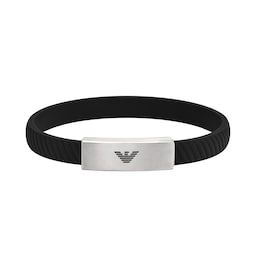 37331215 - Mens Essentials Stainless Steel Black Silicone Logo Bracelet