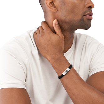 Emporio Armani Mens Essentials Stainless Steel Black Silicone Logo Bracelet Emporio Armani Mens Essentials Stainless Steel Black Silicone Logo Bracelet