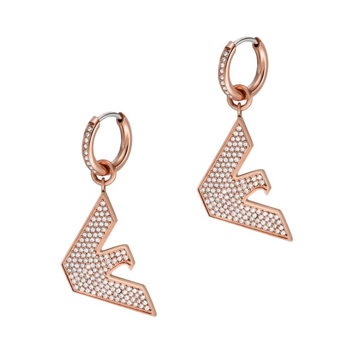 Emporio Armani Womens Rose Gold Tone Stainless Steel Hoop Earrings