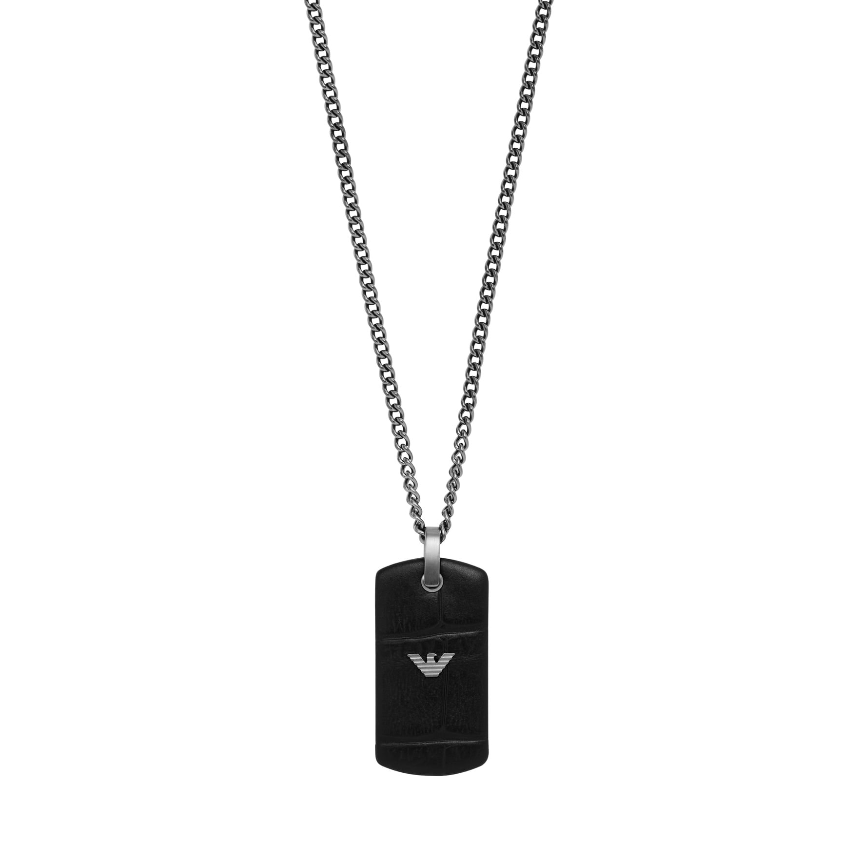 Emporio Armani Mens Gun Metal Tone Stainless Steel Necklace